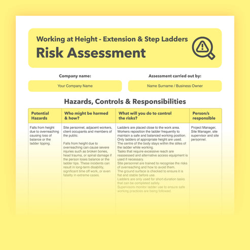 Step & Extension Ladder Risk Assessment Template | Easy To Use ...