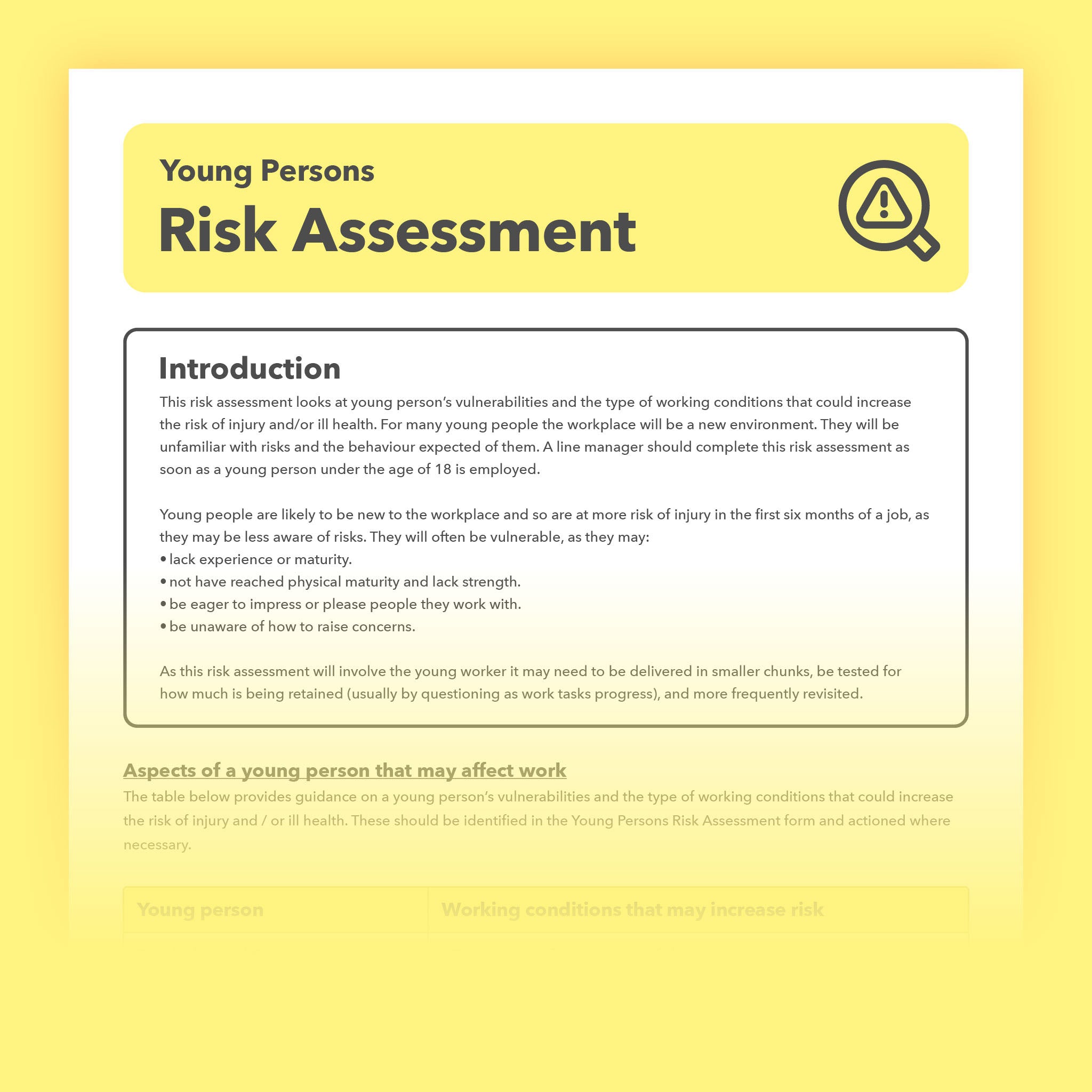 Young Workers Risk Assessment Template Pre-filled | Easy To Use ...