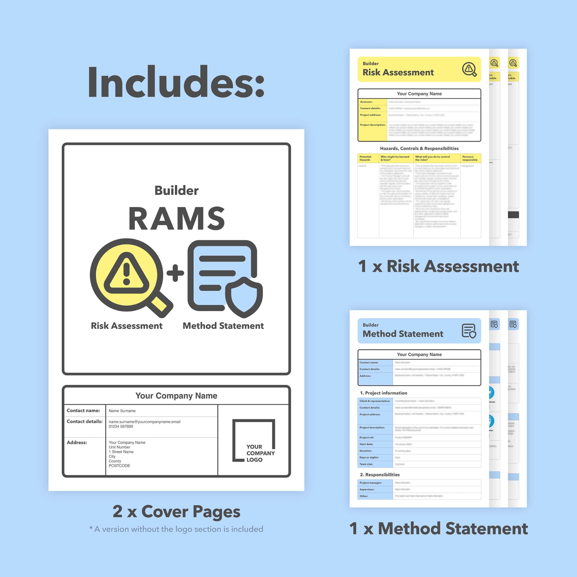 RAMS template for builders and general building and construction works, including pre-filled risk assessment and method statement templates for clear, compliant health and safety documentation.