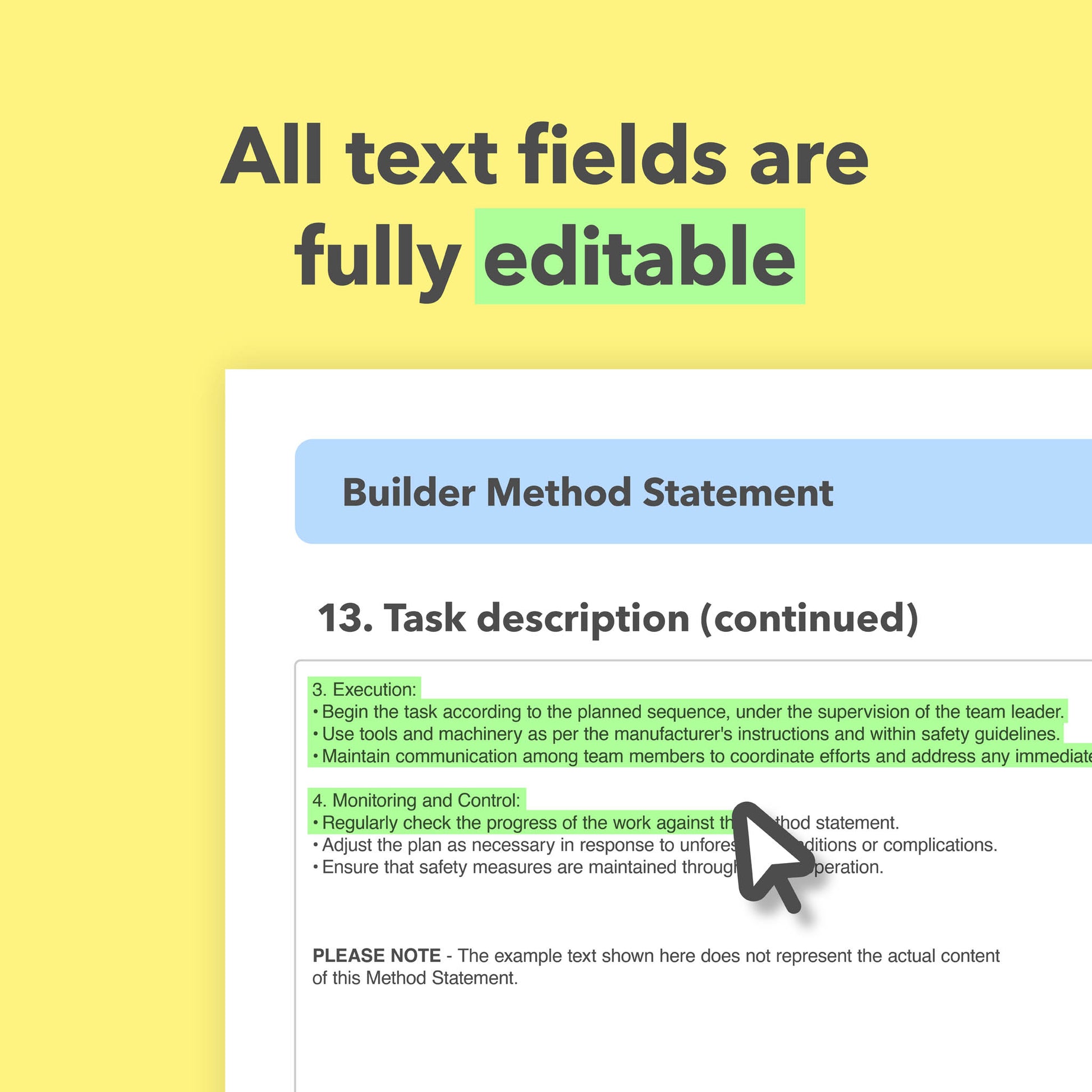 RAMS template for builders and general building and construction works, including pre-filled risk assessment and method statement templates for clear, compliant health and safety documentation.