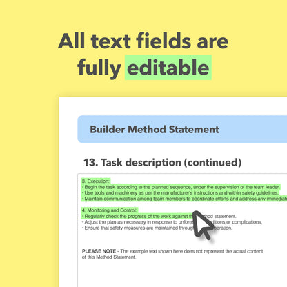 RAMS template for builders and general building and construction works, including pre-filled risk assessment and method statement templates for clear, compliant health and safety documentation.
