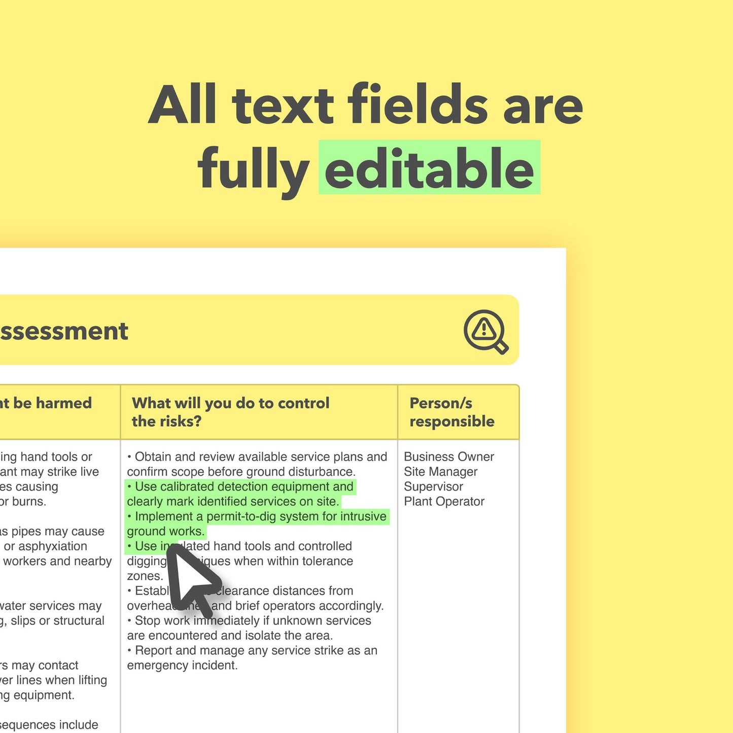 Editable, pre-filled risk assessment template for builders, building work, and building and construction contractors – easy to use for quick health and safety compliance.