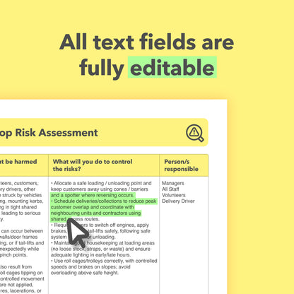 Editable, pre-filled risk assessment template for charity shops, charity retailers, second-hand shops, and thrift stores – easy to use and fully compliant with health and safety regulations.