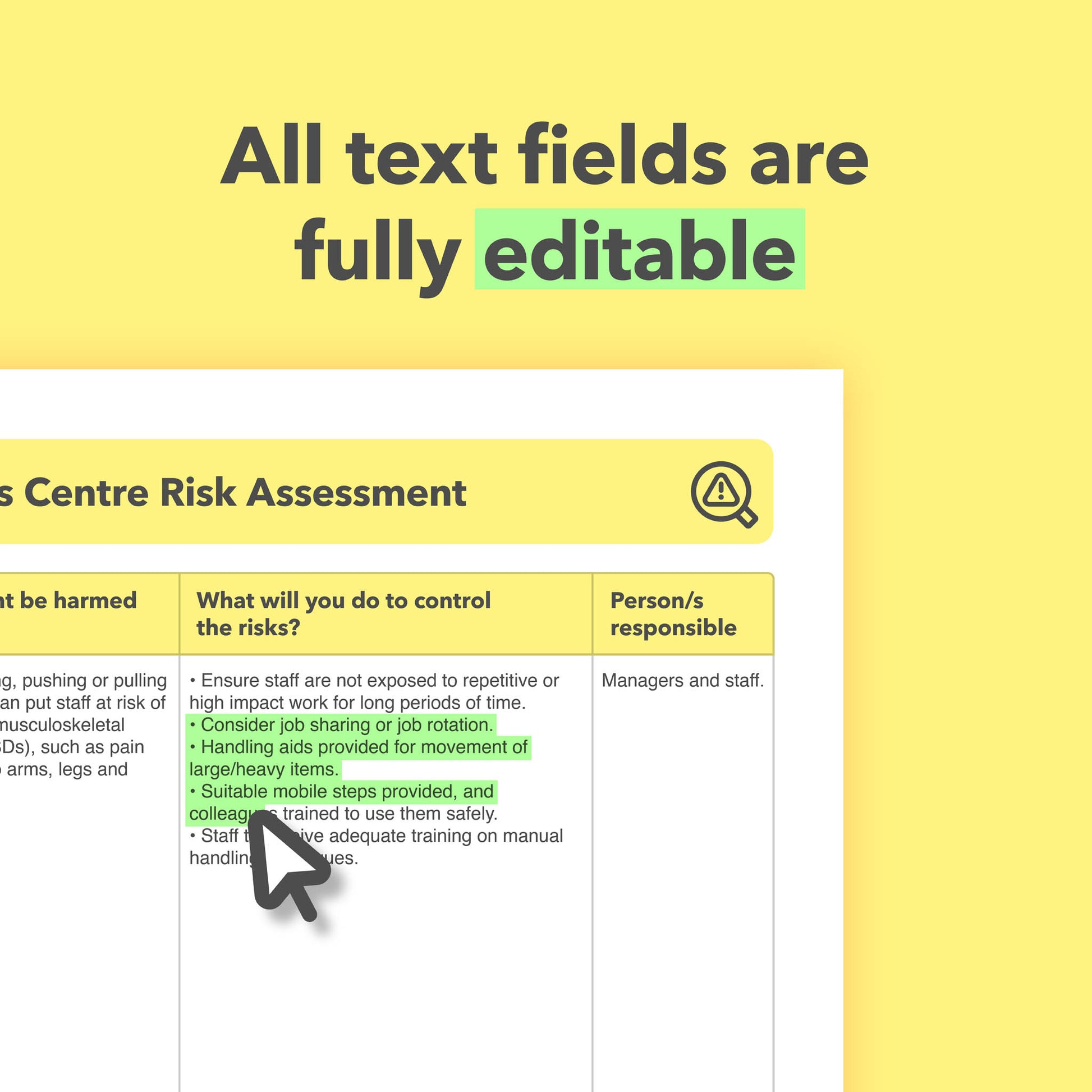 Editable, pre-filled risk assessment template for gyms, fitness centres and health clubs – easy to use for quick health and safety compliance.