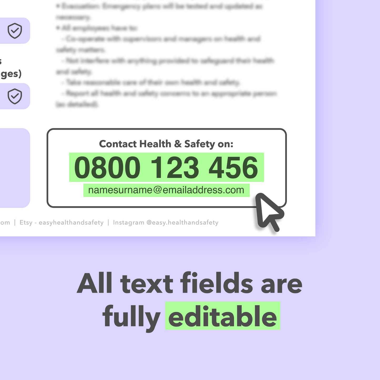 Editable Health and Safety Policy Template for small businesses with pre-written content, simple to download and customise for workplace safety.
