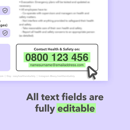 Editable Health and Safety Policy Template for small businesses with pre-written content, simple to download and customise for workplace safety.