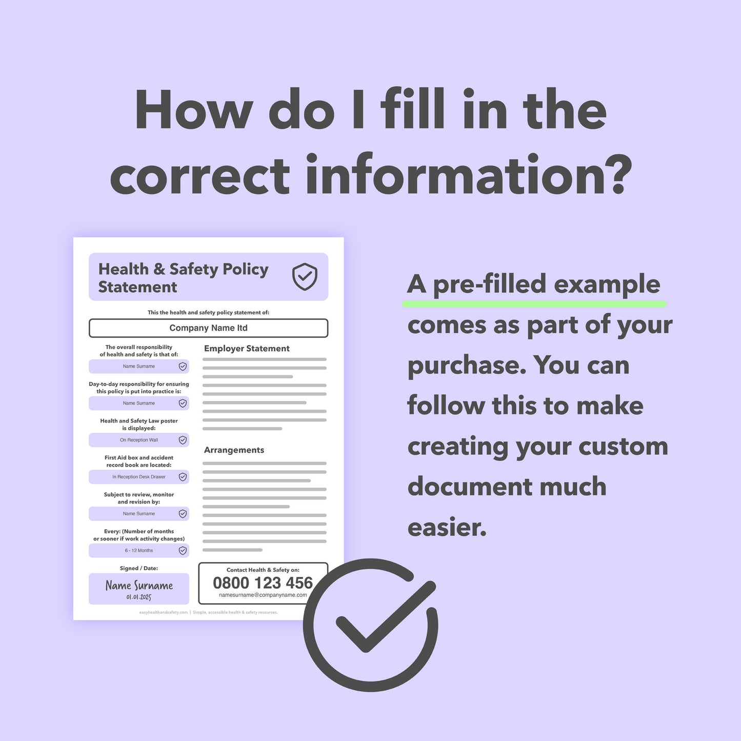 Editable Health and Safety Policy Template for small businesses with pre-written content, simple to download and customise for workplace safety.
