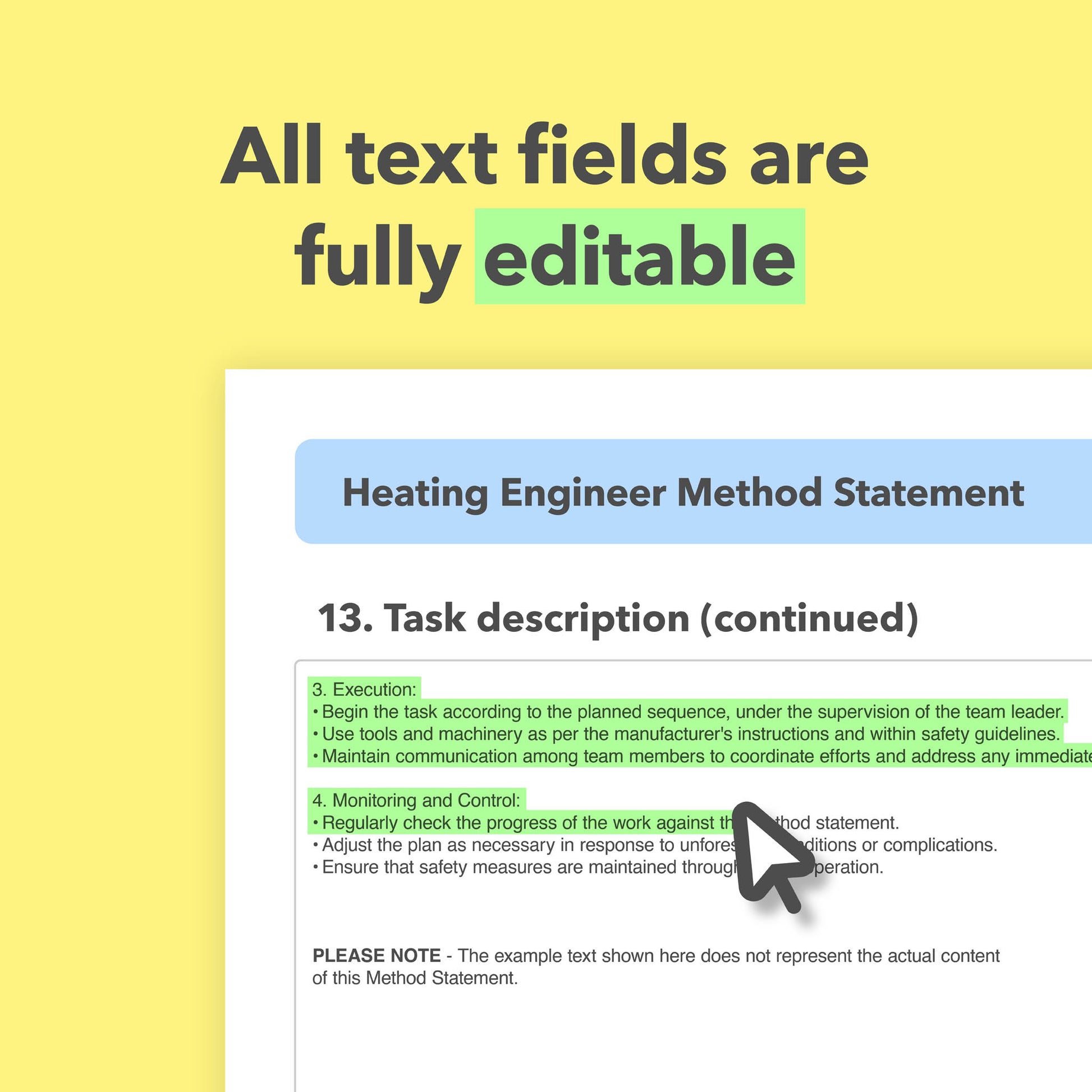 RAMS template for heating engineers and heating installation, repair and maintenance works, including pre-filled risk assessment and method statement templates for clear, compliant health and safety documentation.