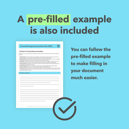 Pre-filled PEEP example included with the Personal Emergency Evacuation Plan template to make completing an individual evacuation plan easier.