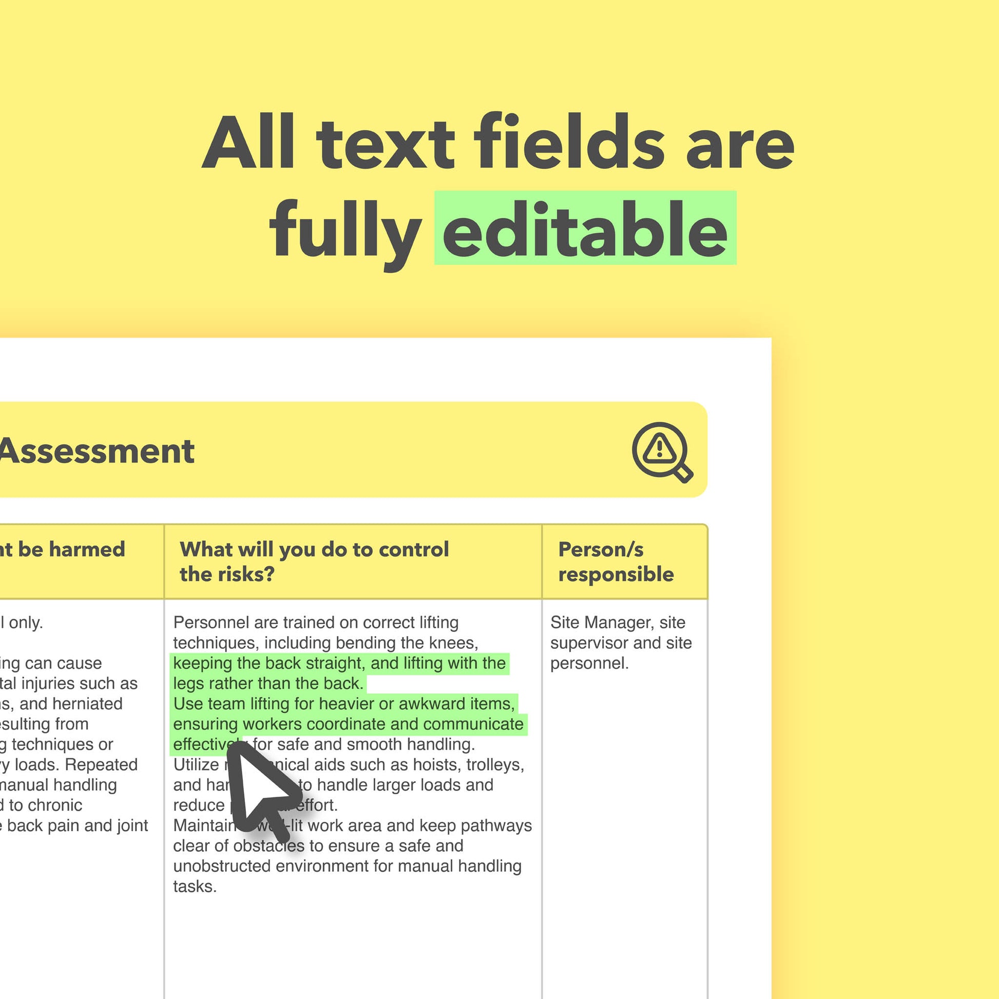 Editable, pre-filled risk assessment template for plasterers, plastering work, rendering projects, and plastering businesses – easy to use for quick health and safety compliance.