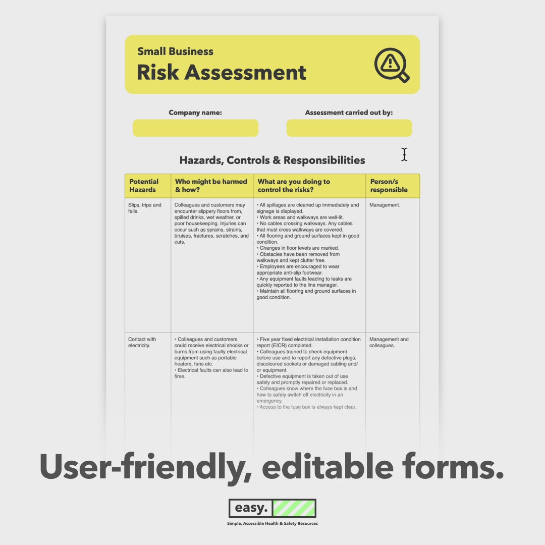 Easy to use health and safety templates for small businesses