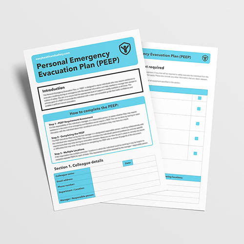 Personal Emergency Evacuation Plan (PEEP) template for planning and recording individual workplace evacuation arrangements and support.