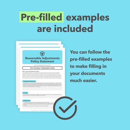 Pre-filled examples included with the Reasonable Adjustments Complete Bundle to help users complete the workplace templates.