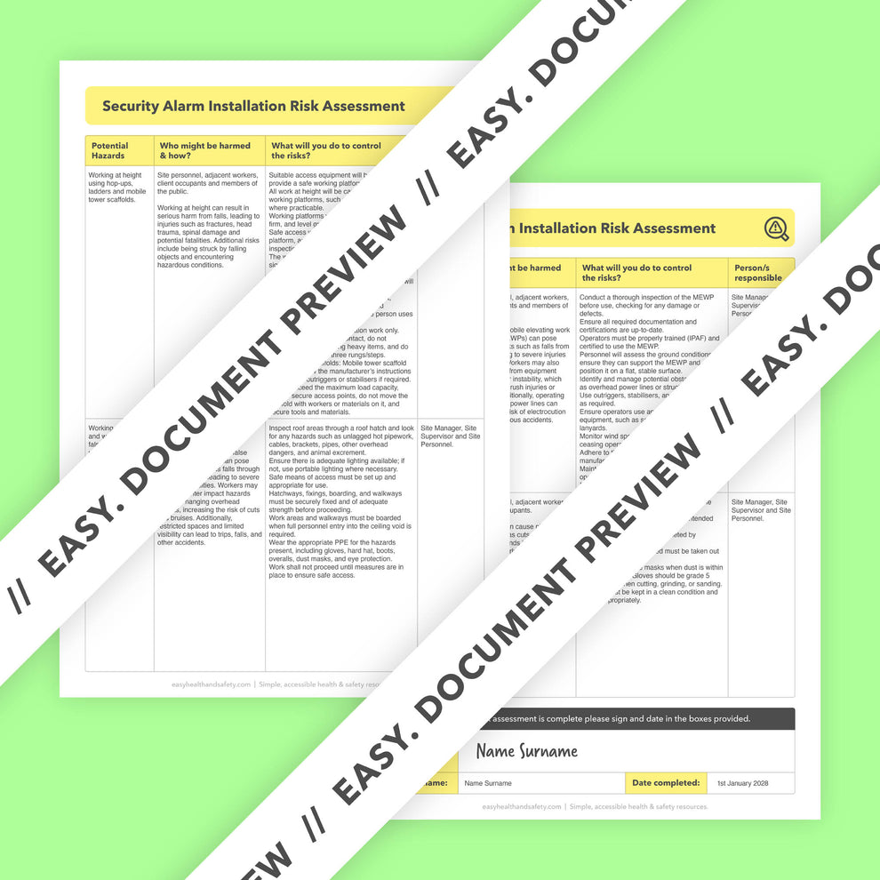 Security Alarm Installation Risk Assessment Template | Pre-filled ...