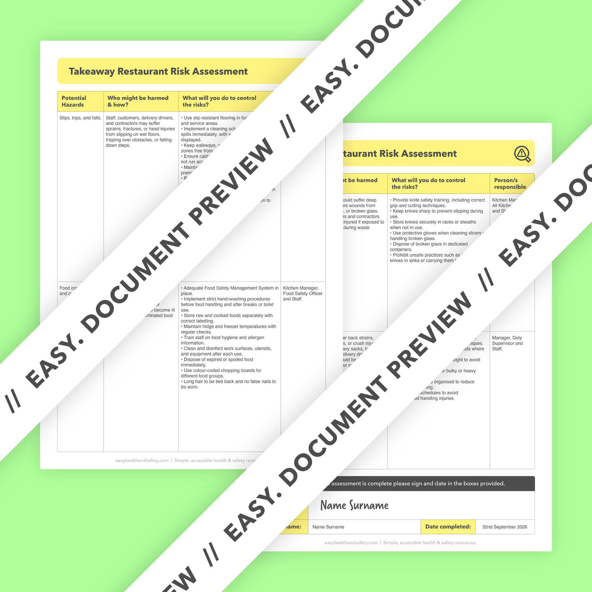 Takeaway Restaurant Risk Assessment Template | Pre-filled ...