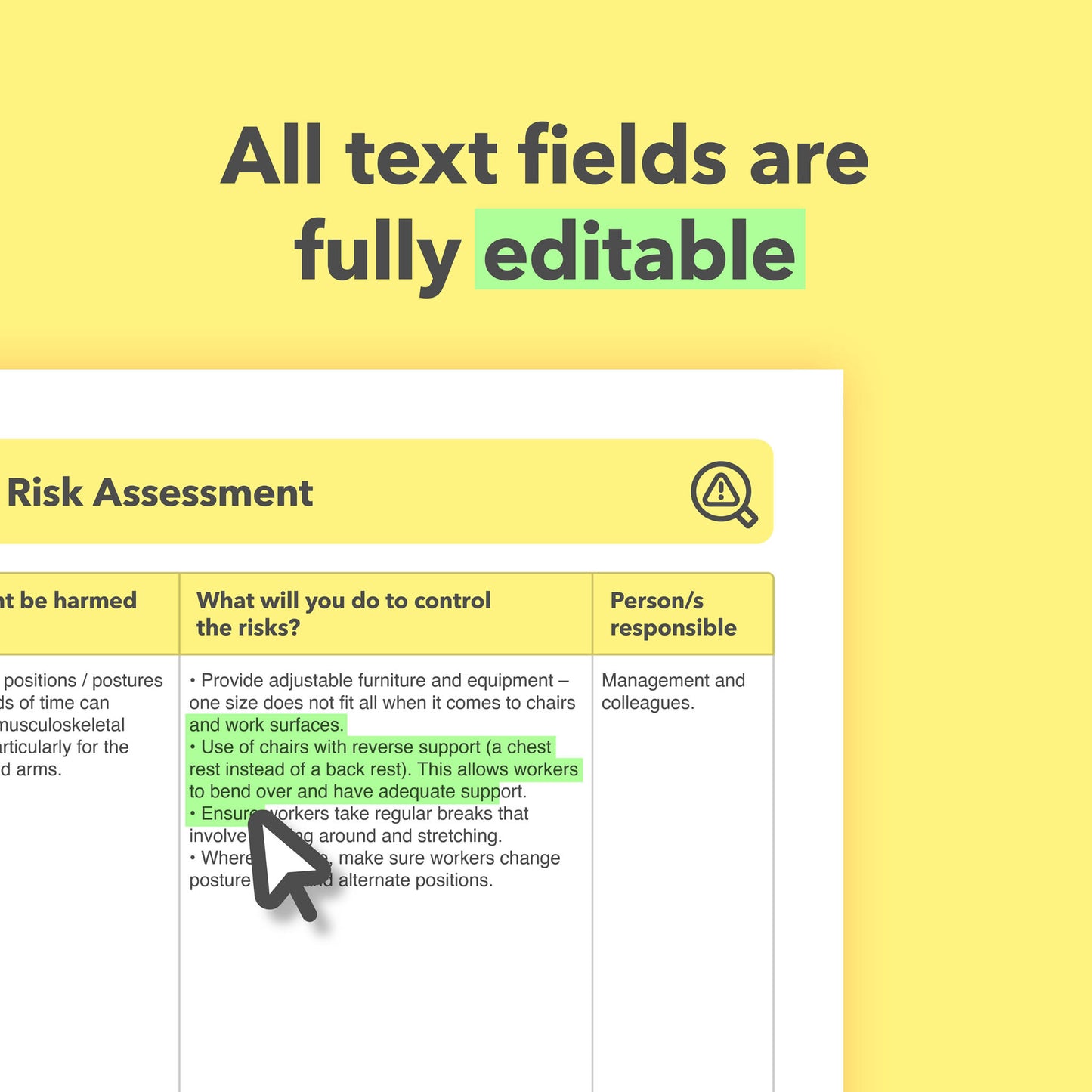 Editable, pre-filled risk assessment template for tattoo studios, tattoo artists, tattoo shops, and parlours, including self-employed tattooists – easy to use for quick health and safety compliance.