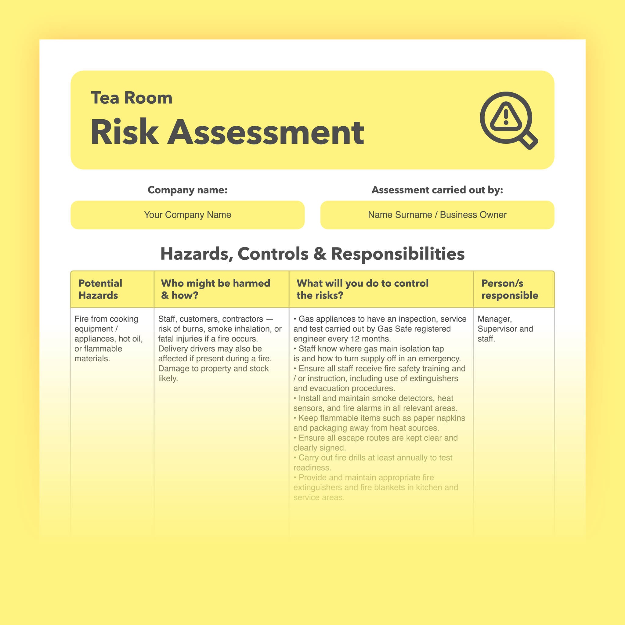 Tea Room Health and Safety Template Collection | Easy To Use ...
