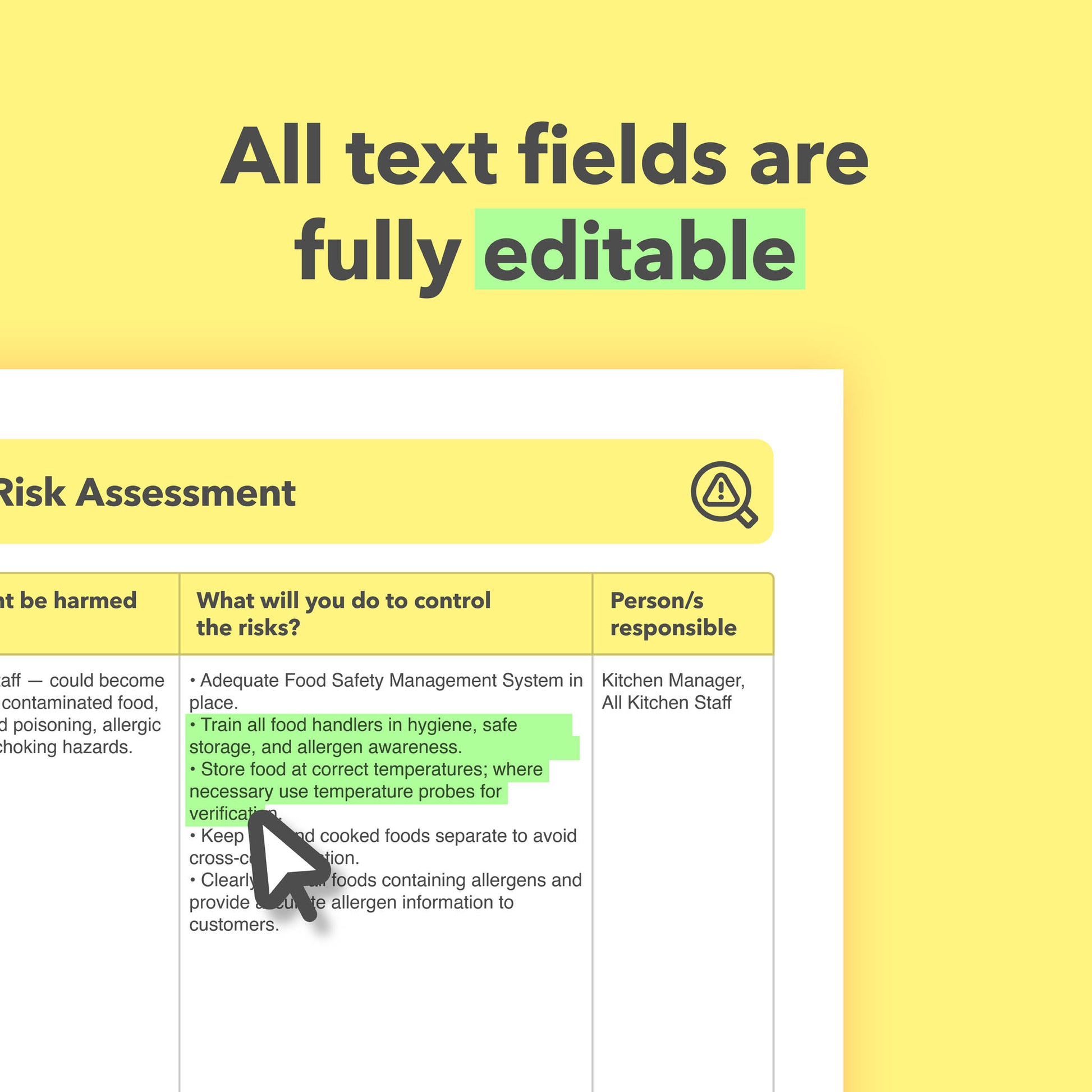 Editable, pre-filled risk assessment template for tea room businesses, tea houses and afternoon tea venues – easy to use for quick health and safety compliance.